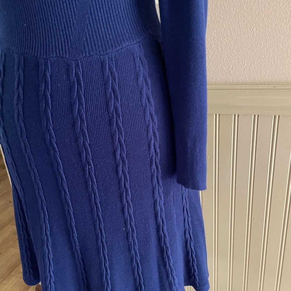 Thakoon Royal Blue 3/4 Sleeve Fit & Flare Knit Dress - Picture 3 of 8
